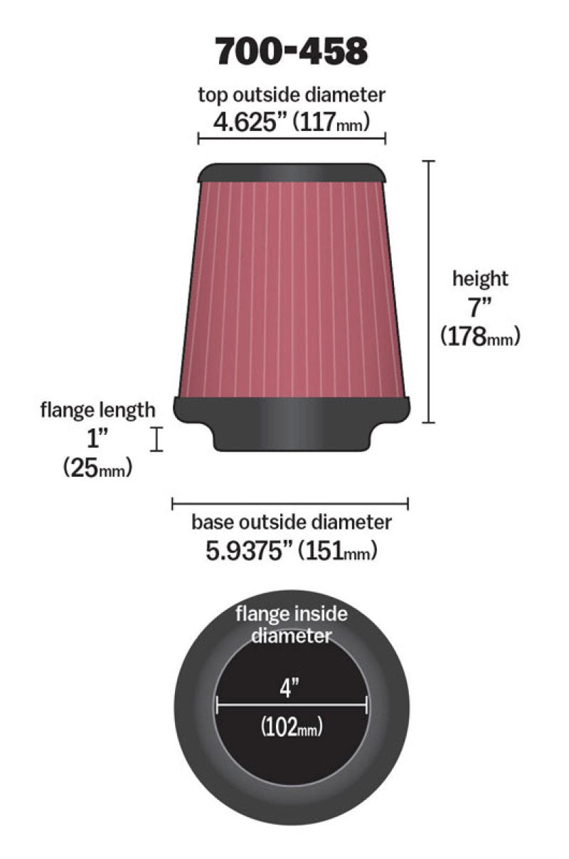 Airaid Universal Air Filter - Cone 4 x 7 x 4 5/8 x 7 w/ Short Flange Airaid Air Intake Components