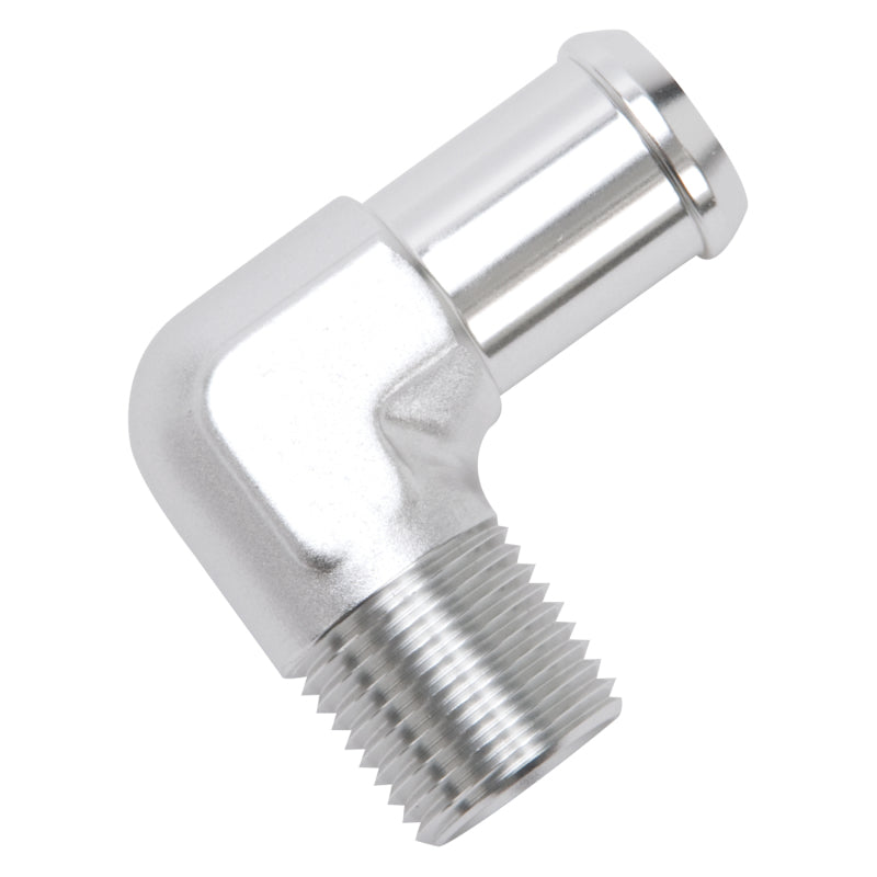 Edelbrock Hose End 90-Deg 1/2In NPT to 3/4In Barb Clear Anodize Edelbrock Fittings