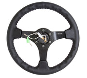 NRG Reinforced Steering Wheel (350mm / 3in. Deep) Bk Leather w/Bk BBall Stitch (Odi Bakchis Edition) NRG Steering Wheels