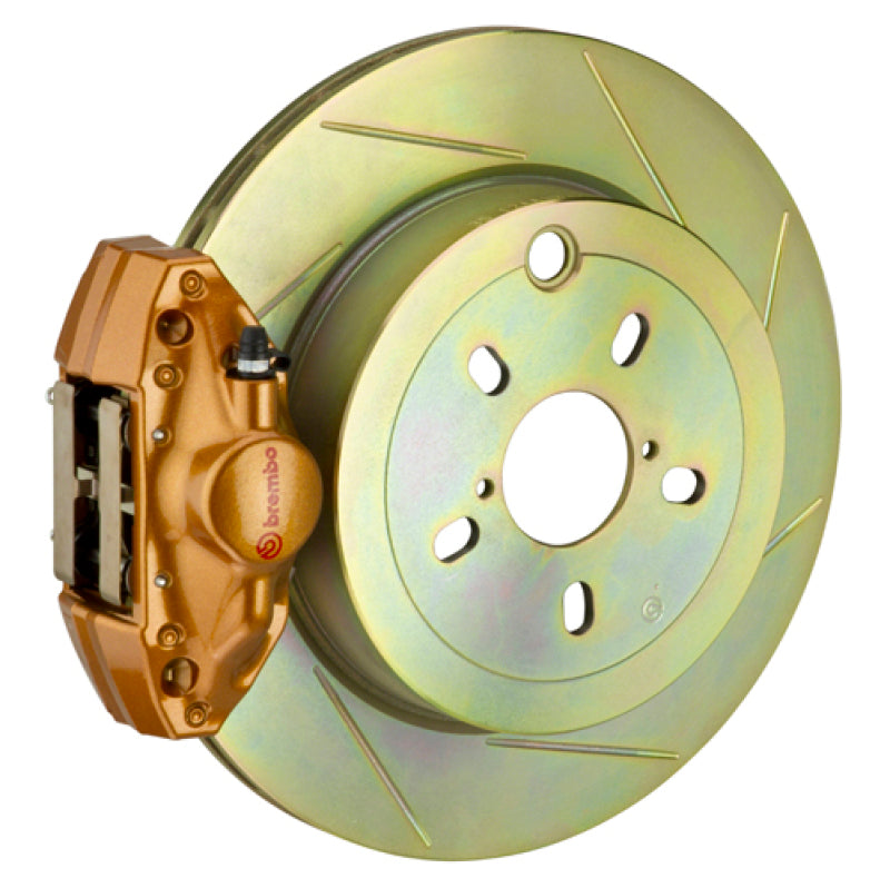 Brembo 02-07 Impreza/WRX Rear GT BBK 2 Piston Cast 2pc 316 x20 1pc Rotor Slotted Type1 - Gold Brembo Brake Kits - Performance Slot