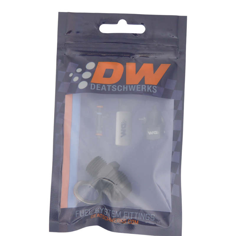 DeatschWerks 8AN Male Flare to M14 X 1.5 Male Metric Adapter (Incl Washer) - Anodized Matte Black DeatschWerks Fittings