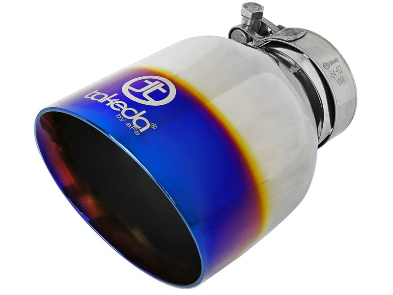 aFe Takeda 304 Stainless Steel Clamp-On Exhaust Tip 2.5in. Inlet / 4.5in. Outlet - Blue Flame aFe Tips