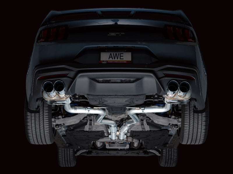 AWE 2024 Ford Mustang GT Fastback S650 RWD SwitchPath Cat-Back Exhaust w/ Quad Chrome Silver Tips AWE Tuning Catback