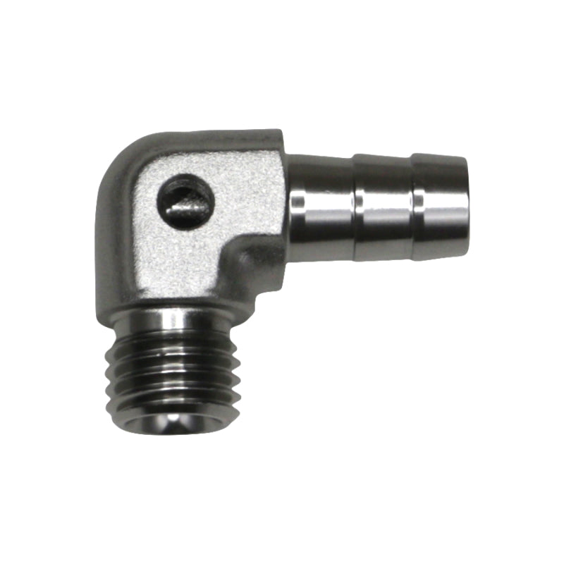 DeatschWerks Metric M12 to 3/8in Hose Barb 90-Degree Fitting w/ Venturi Port - Anodized DW Titanium DeatschWerks Fittings