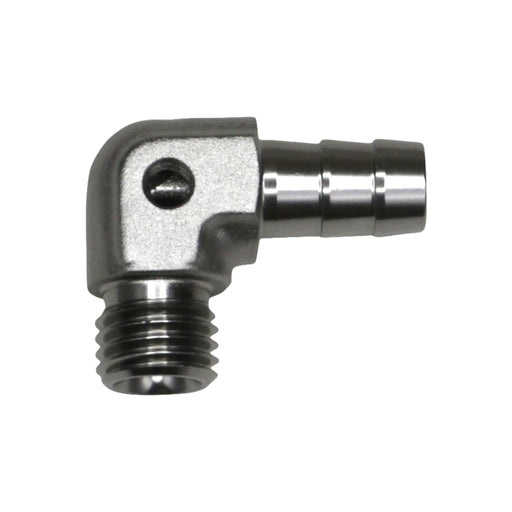 DeatschWerks Metric M12 to 3/8in Hose Barb 90-Degree Fitting w/ Venturi Port - Anodized DW Titanium DeatschWerks Fittings