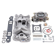 Edelbrock Manifold And Carb Kit Performer Air-Gap Small Block Chevrolet 1957-1986 Natural Finish Edelbrock Intake Manifolds