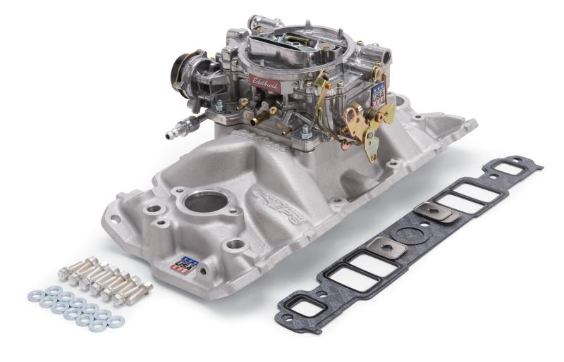 Edelbrock Manifold And Carb Kit Performer Eps Small Block Chevrolet 1957-1986 Natural Finish Edelbrock Intake Manifolds