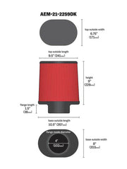 AEM 4.00 in Dryflow Air Filter Oval 9.00 in Element AEM Induction Air Filters - Universal Fit