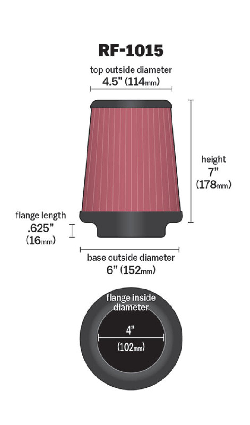 K&N 6 inch OD-Base 4 1/2 inch OD-Top 7 Inch H Round Tapered Universal Air Filter K&N Engineering Air Filters - Universal Fit