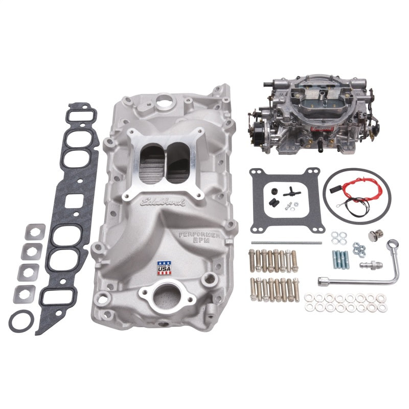 Edelbrock Manifold And Carb Kit Performer RPM Big Block Chevrolet Oval Port Natural Finish Edelbrock Intake Manifolds