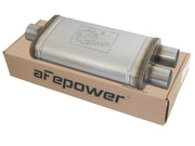 aFe MACHForce XP SS Muffler 2.5in Center Inlet / 2.5in Dual Outlets 18in L x 9in W x 4in H Body aFe Muffler