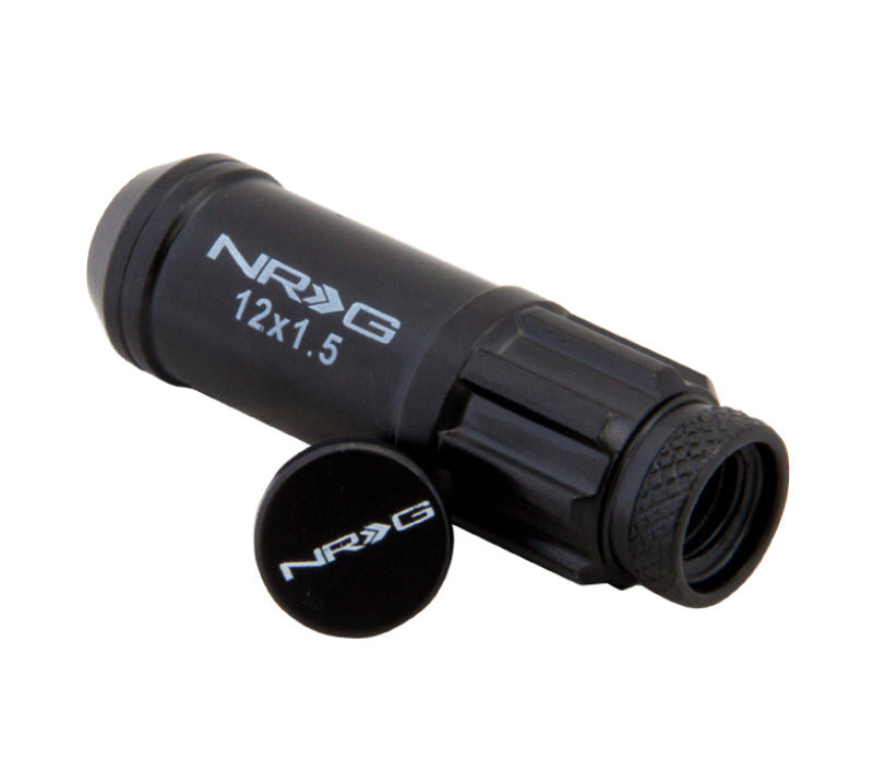 NRG 700 Series M12 X 1.5 Steel Lug Nut w/Dust Cap Cover Set 21 Pc w/Locks & Lock Socket - Black NRG Lug Nuts