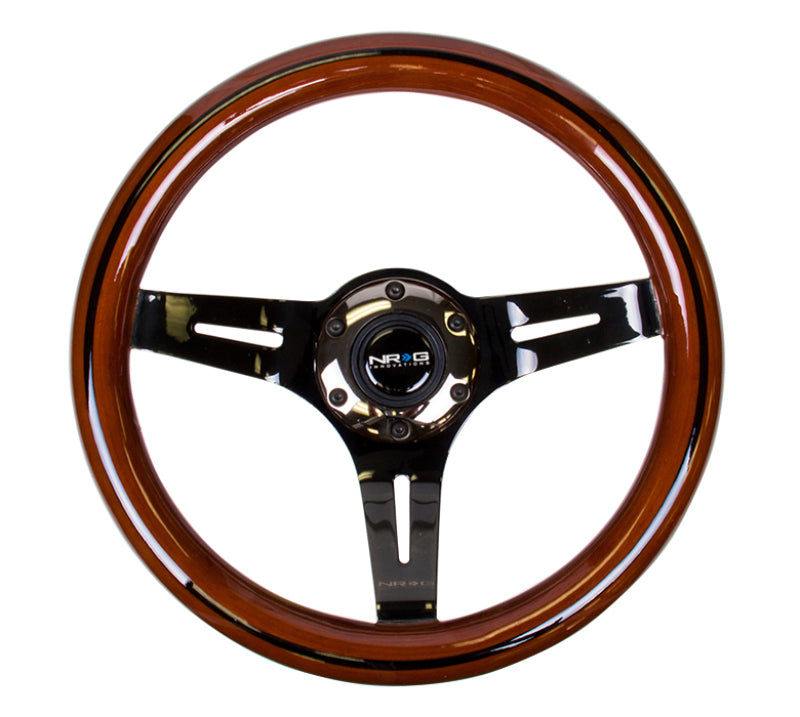 NRG Classic Wood Grain Steering Wheel (310mm) Dark Wood & Black Line Inlay w/Blk Chrome 3-Spoke Ctr. NRG Steering Wheels