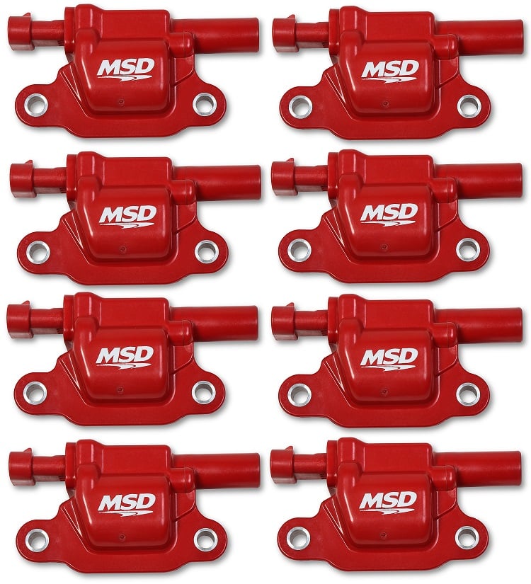 MSD Ignition Coil - Blaster Series - Gen V GDI Engine - Red - 8-Pack - Square