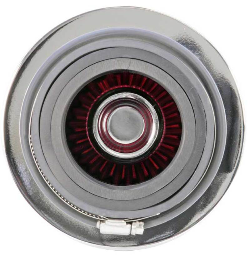 K&N Universal Air Filter Chrome Round Tapered Red - 4in Flange ID x 1.125in Flange Length x 5.5in H K&N Engineering Air Filters - Universal Fit