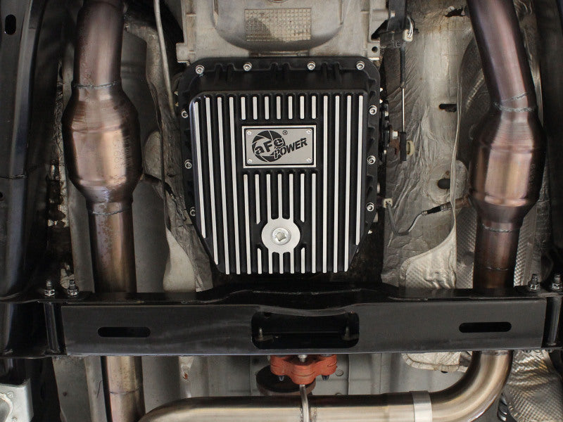 aFe POWER Transmission Pan Ford Trucks 80-92 (AOD Transmission)- Black w/ Machined Fins aFe Diff Covers