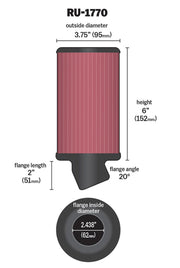 K&N Filter Universal Rubber Filter 2 7/16 inch 20 Degree Flange 3 3/4 inch OD 6 inch Height K&N Engineering Air Filters - Universal Fit