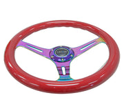NRG Classic Wood Grain Steering Wheel (350mm) Red Grip w/Neochrome 3-Spoke Center NRG Steering Wheels