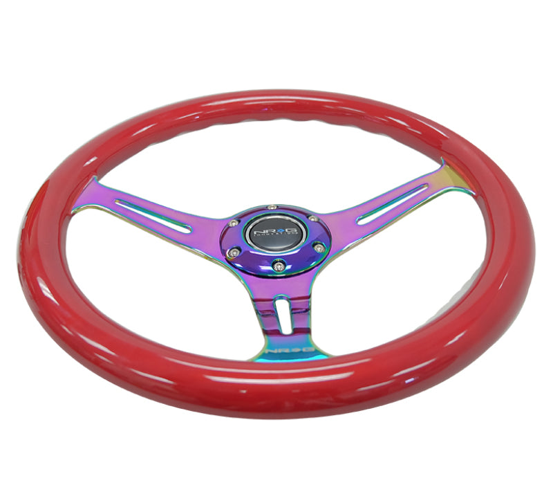 NRG Classic Wood Grain Steering Wheel (350mm) Red Grip w/Neochrome 3-Spoke Center NRG Steering Wheels