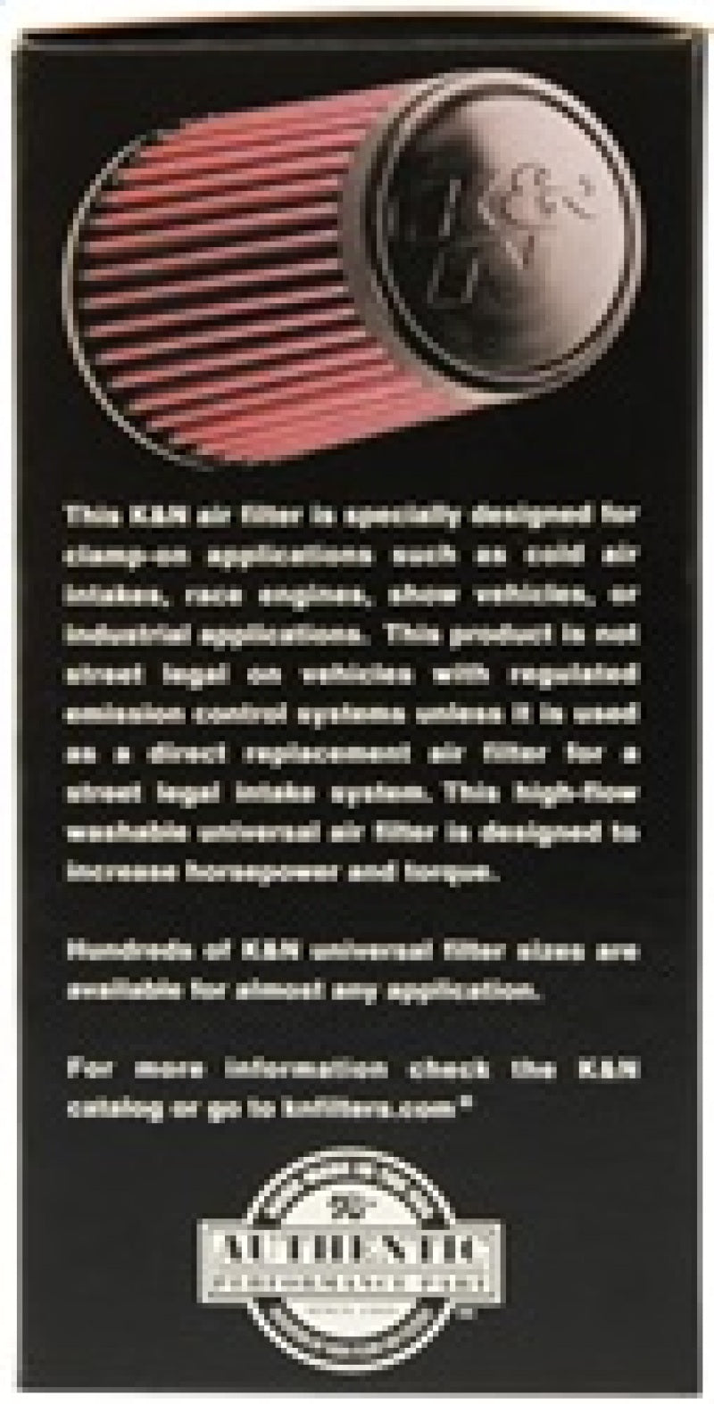K&N Filter Universal Rubber Filter 3 1/2 inch Flange 4 5/8 inch Base 3 1/2 inch Top 7 inch Height K&N Engineering Air Filters - Universal Fit