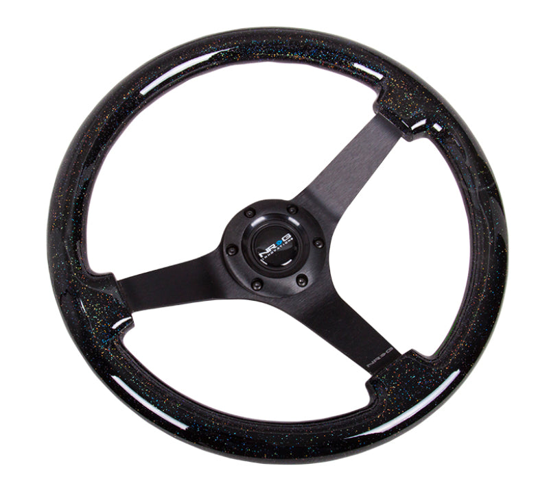 NRG Reinforced Steering Wheel (350mm / 3in Deep) Classic Blk Sparkle Wood Grain w/Blk 3-Spoke Center NRG Steering Wheels