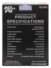 K&N Universal Air Filter (4in. Flange / 6in. Base OD / 4-5/8in. Top OD / 6in. Height) K&N Engineering Air Filters - Universal Fit