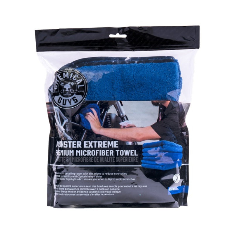 Chemical Guys Monster Extreme Thickness Premium Microfiber Towel - 16in x 16in - Blue - 3 Pack Chemical Guys Microfibers & Towels