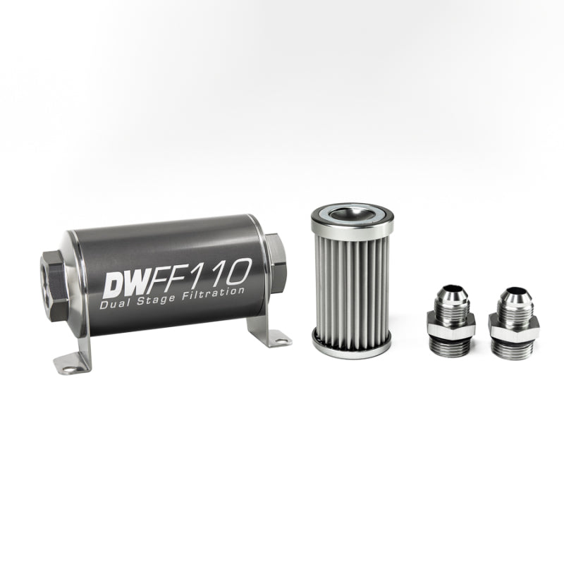 DeatschWerks Stainless Steel 8AN 5 Micron Universal Inline Fuel Filter Housing Kit (110mm) DeatschWerks Fuel Filters