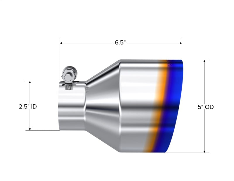 MBRP Univ. T304 Stainless Steel Burnt End Tip 2.5in ID / 5in OD / 6.5in Length Angle Cut Single Wall MBRP Tips
