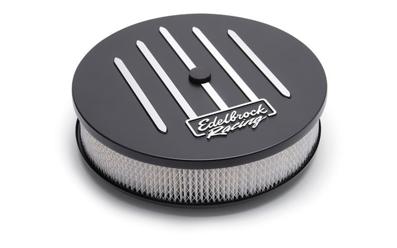 Edelbrock Air Cleaner Racing Series Round Aluminum Top Cloth Element 14In Dia X 3 125In Dropped Base Edelbrock Air Filters - Universal Fit
