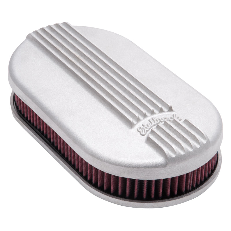 Edelbrock Air Cleaner Classic Series Oval Aluminum Top Cloth Element 17 5In X 9 35In X 3 9In Satin Edelbrock Air Filters - Universal Fit