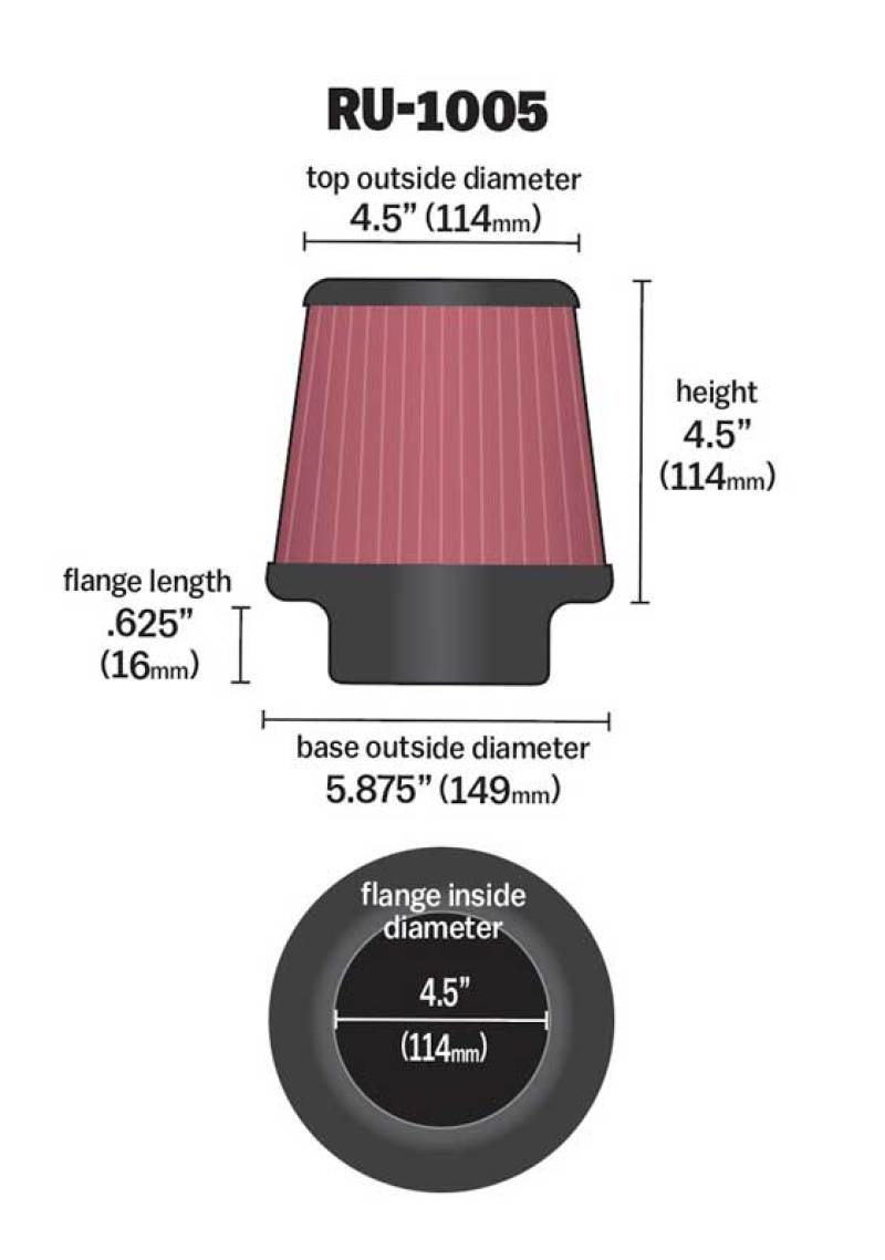 K&N Filter Universal X Stream Clamp-On 4-1/2in Flange 5-7/8in Base 4-1/2in Top 4-1/2in Height K&N Engineering Air Filters - Universal Fit