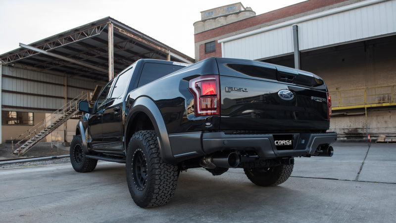 Corsa 2017-2020 Ford F-150 Raptor 3.5L Sport Cat-Back Dual Rear Exit w/ 5in Gunmetal Tip CORSA Performance Catback