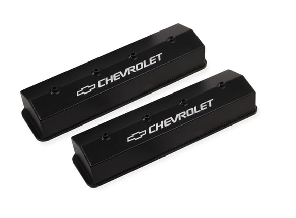 Holley GM Licensed Valve Cover - Track Series - SBC - Fabricated Aluminum - Center Bolt - Black 241-286 HOLLEY Autoparts