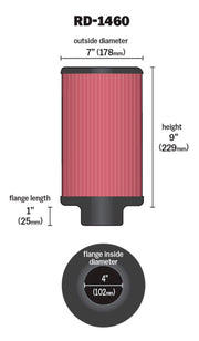 K&N Universal Air Filter 4in Flange ID 7in OD 9in Height K&N Engineering Air Filters - Universal Fit