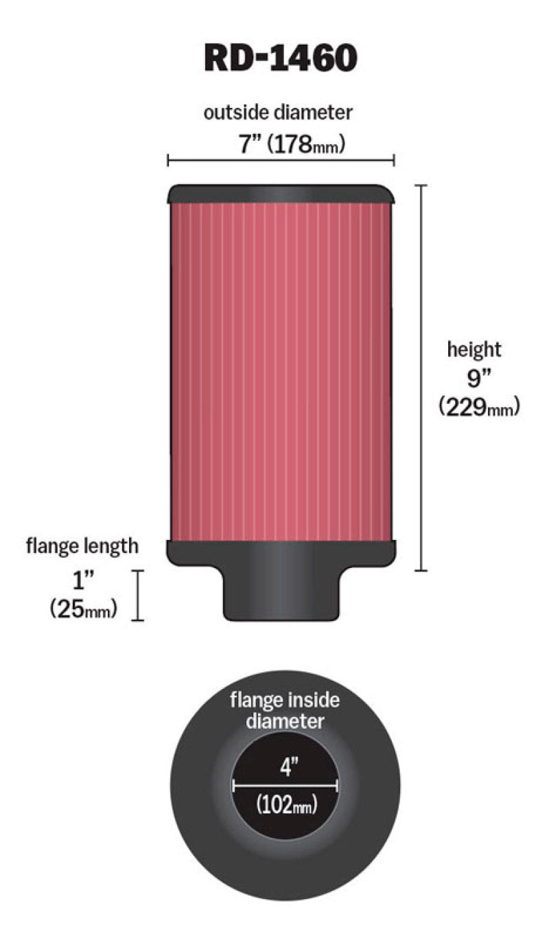 K&N Universal Air Filter 4in Flange ID 7in OD 9in Height K&N Engineering Air Filters - Universal Fit