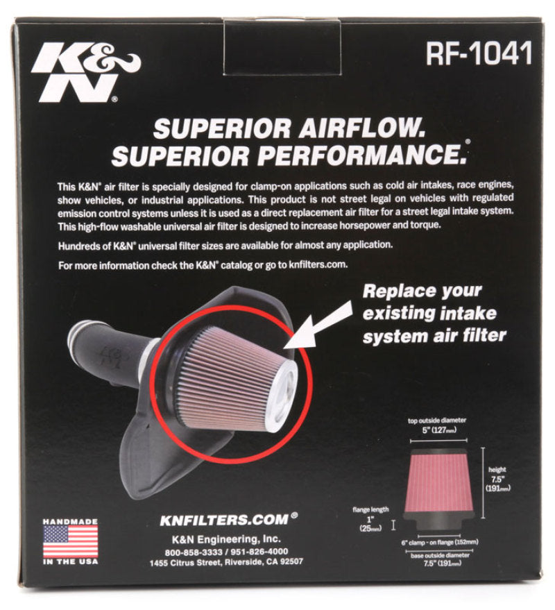 K&N Round Tapered Universal Air Filter 6 inch Flange 7 1/2 inch Base 5 inch Top 7 1/2 inch Height K&N Engineering Air Filters - Universal Fit