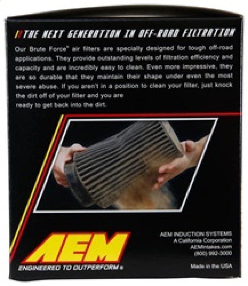 AEM Brute Force Dryflow Air Filter - Conical 6in Base OD / 5.125in Top OD / 5.25in Height AEM Induction Air Filters - Universal Fit
