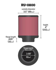 K&N Universal Air Filter - 2-7/16in Flange x 3-1/2in OD x 4in Height K&N Engineering Air Filters - Universal Fit