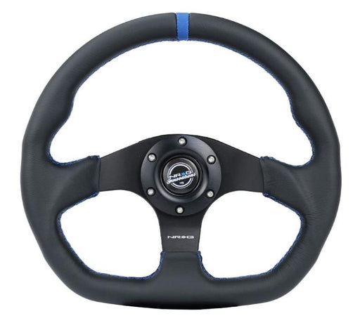 NRG Reinforced Steering Wheel (320mm) Sport Leather Flat Bottom w/ Blue Center/ Blue Stitching NRG Steering Wheels