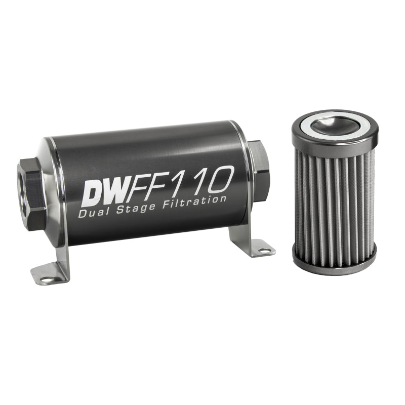 DeatschWerks Stainless Steel 8AN 40 Micron Universal Inline Fuel Filter Housing Kit (110mm) DeatschWerks Fuel Filters