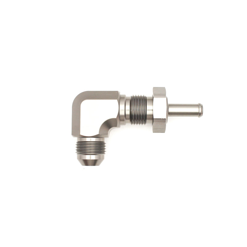 DeatschWerks 8AN Male Flare To 5/16in. Male Barb Bulkhead Adapter 90-Degree (Incl. Nut) DeatschWerks Fittings