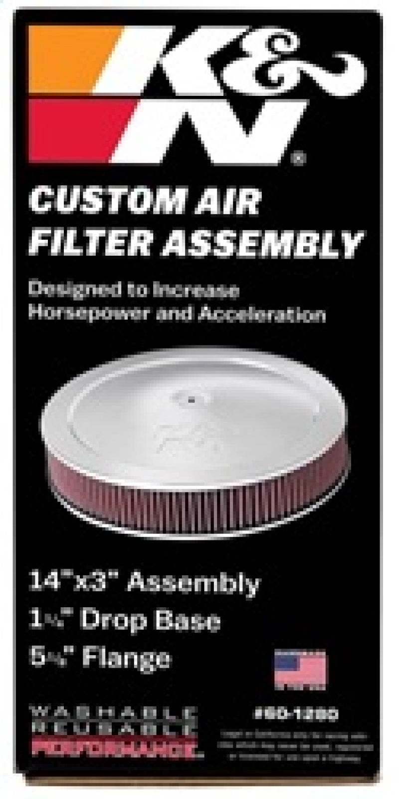 K&N 14in Red Custom Air Cleaner Assembly - 5.125in ID x 14in OD x 2.75in H x 1.25in Drop Base K&N Engineering Air Filters - Direct Fit