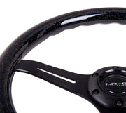 NRG Classic Wood Grain Steering Wheel (350mm) Black Sparkled Grip w/Black 3-Spoke Center NRG Steering Wheels