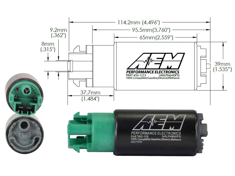 AEM 340LPH 65mm Fuel Pump Kit w/ Mounting Hooks - Ethanol Compatible AEM Fuel Pumps