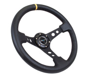 NRG Reinforced Steering Wheel (350mm / 3in. Deep) Blk Leather w/Blk Cutout Spoke/Yellow Center Mark NRG Steering Wheels