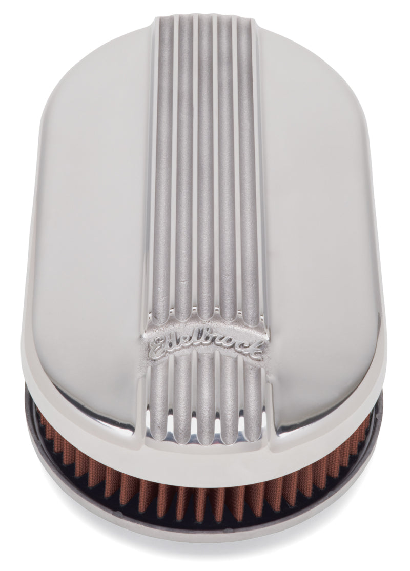 Edelbrock Air Cleaner Classic Series Oval Aluminum Top Cloth Element 17 5In X 9 35In X 3 9In Edelbrock Air Filters - Universal Fit