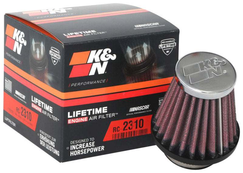 K&N Universal Round Tapered Chrome Filter 1.563in Flange ID x 3in Base OD x 2in Top OD x 3in H K&N Engineering Air Filters - Universal Fit