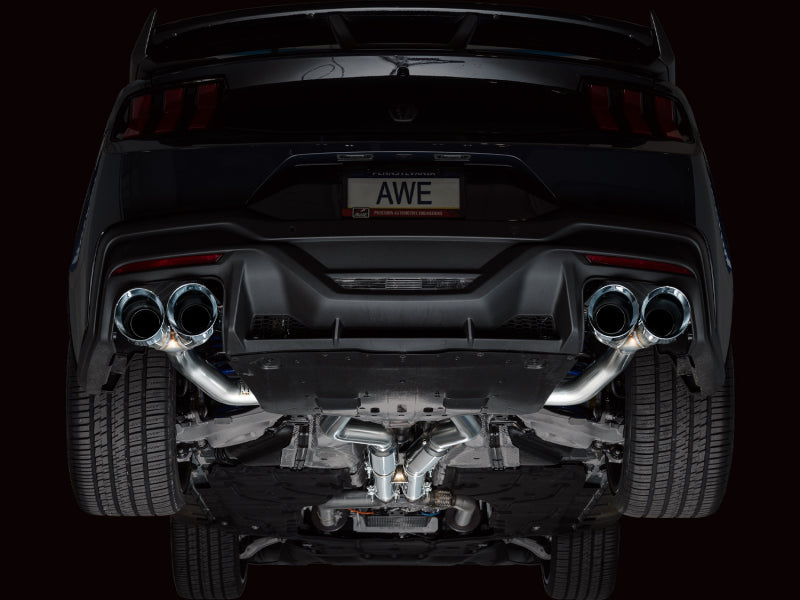 AWE 2024 Ford Mustang Dark Horse S650 RWD Track Edition Cat-Back Exhaust w/ Quad Chrome Silver Tips AWE Tuning Catback