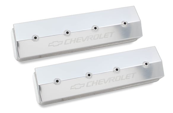 Holley GM Licensed Valve Cover - Track Series - SBC - Fabricated Aluminum - Center Bolt - Silver 241-285 HOLLEY Autoparts